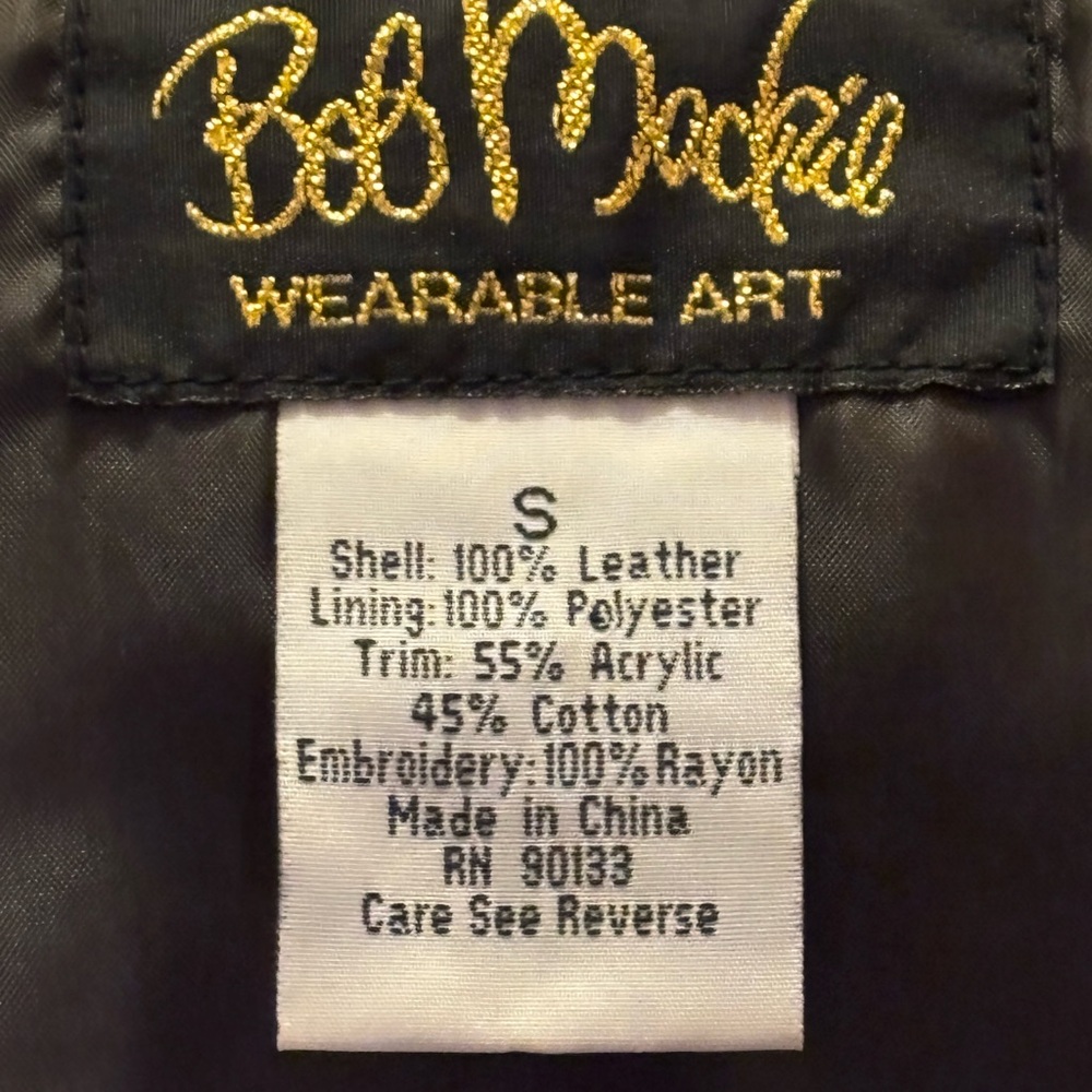 Bob Mackie Vintage Brown Leather Jacket with Gold Embroidery Size Small - Picture 6 of 12